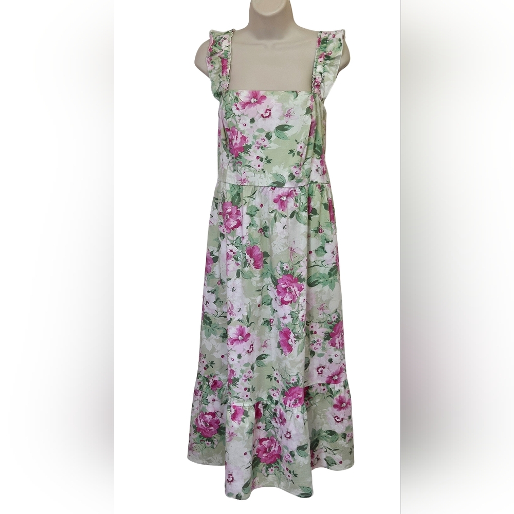 TORRID Pink/Green MultiColor Floral Ruffle Strap Sundress,Size 0 (Large 12) - Picture 9 of 16